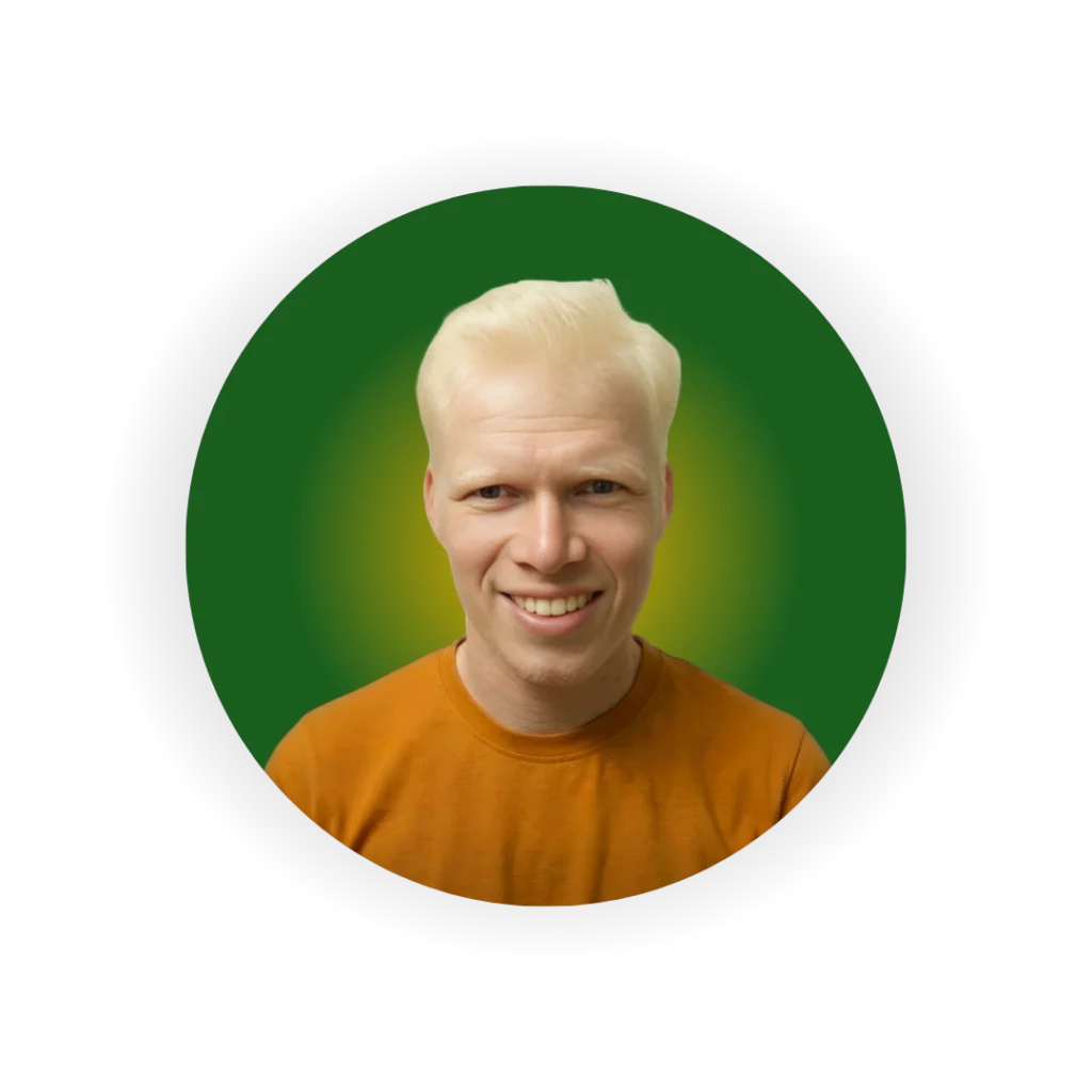 Headshot of Shreenidhi K., founder of Onlineshree and Sharingshree, wearing a yellow polo t-shirt, centered within a circular frame against a dark green background.
